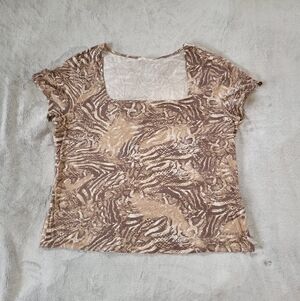 No Comment Women Plus Size 3X Short Sleeve Snakeskin Print Knit Top Blouse